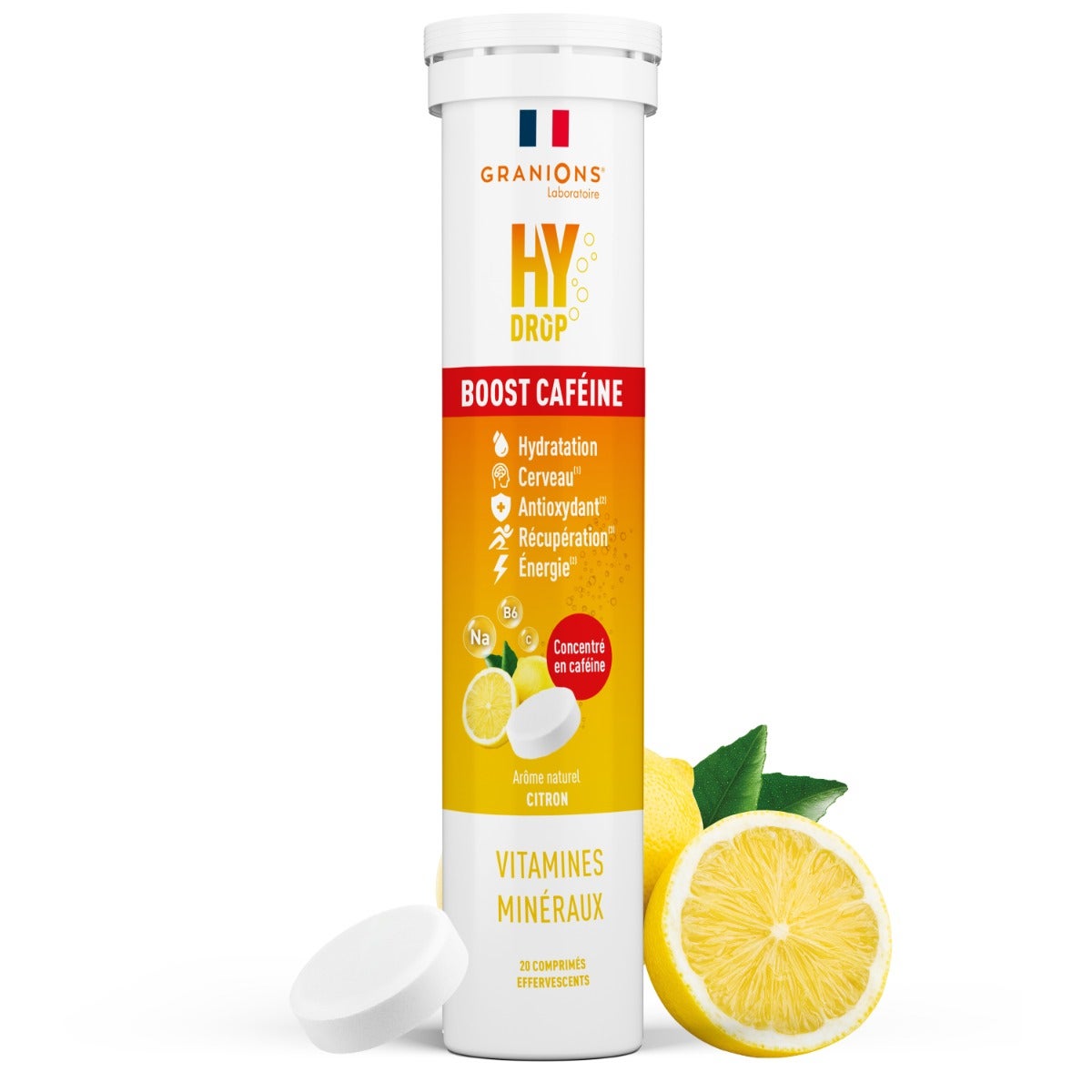 Pastille hydratation Électrolytes à la caféine- HYDROP Citron