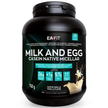 Milk&Egg Micellaire - Protéines - Maintien masse musculaire - Saveur Vanille - EAFIT 