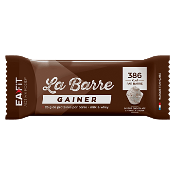 EAFIT la Barre Gainer 90 g Chocolat - Vanille 25 g de protéines de lait et de whey, 386 kcal pour une prise de poids réussie !