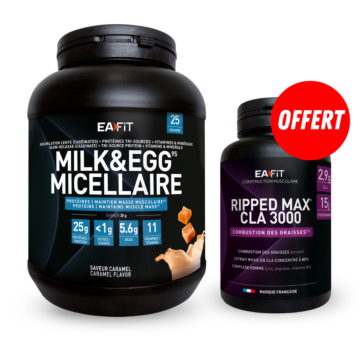Pack Hypra Sèche - Milk and Egg Micellaire + Ripped CLA 3000 offert - Définition Musculaire extème !