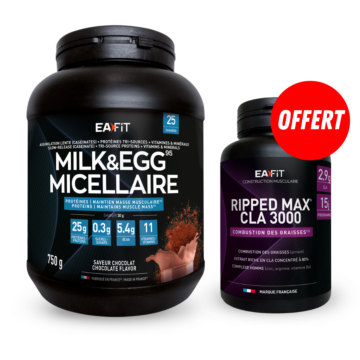 Pack Hypra Sèche - Milk and Egg Micellaire + Ripped CLA 3000 offert - Définition Musculaire extème !