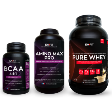 Pack croissance musculaire vanille eafit : pure whey 2.2 kg + amino max pro + bcaa