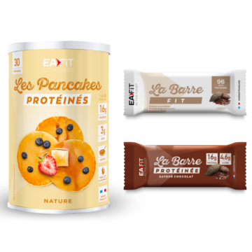 EAFIT Pack Grignotage Sain : 3 x Barres protéinées + 3 barres Fit + 1 Sachet de Pancakes à cuire