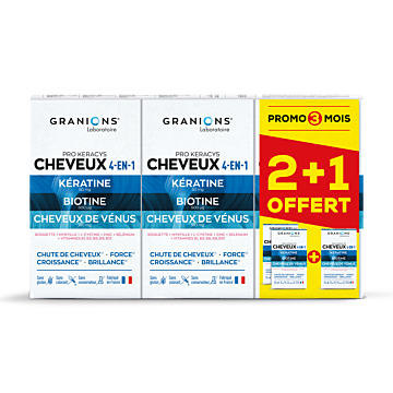 Granions Pro Keracys Cheveux 4 en 1 : 2+1 mois offert. Anti-chute, Force, Croissance, Brillance