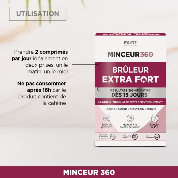 Brûleur De Graisse Puissant Extra Fort - 60 Gélules à Base De Thé Vert, Guarana, Psyllium, Gingembre