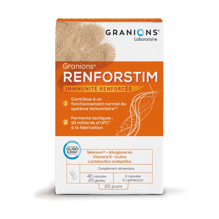 Granions Renforstim - Immunité renforcée - Sélénium, Alkylglycérols, Vitamine E, Inuline Granions Renforstim - Immunité renforcée - Sélénium, Alkylglycérols, Vitamine E, Inuline