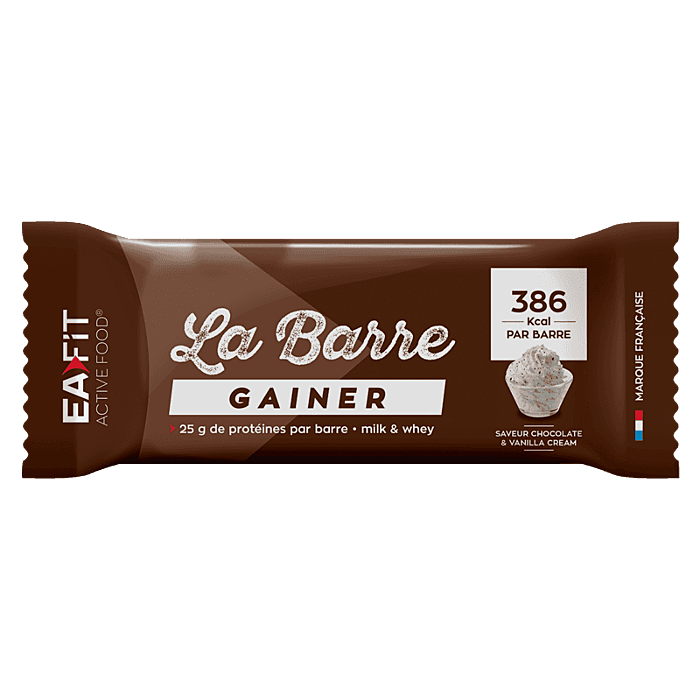 EAFIT la Barre Gainer 90 g Chocolat - Vanille 25 g de protéines de lait et de whey, 386 kcal pour une prise de poids réussie !