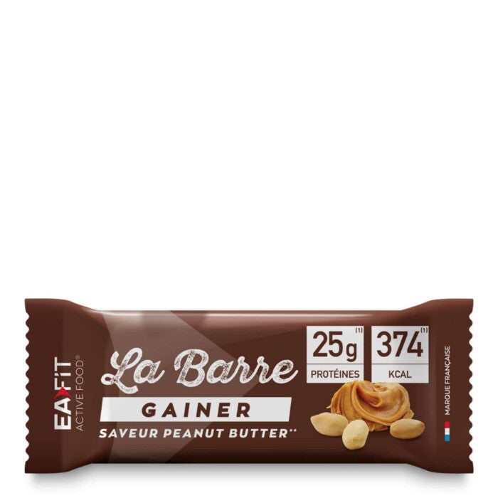 EAFIT la Barre Gainer 90 g Peanut Butter. 25 g de protéines de lait et de whey, 381 kcal pour une prise de poids réussie !