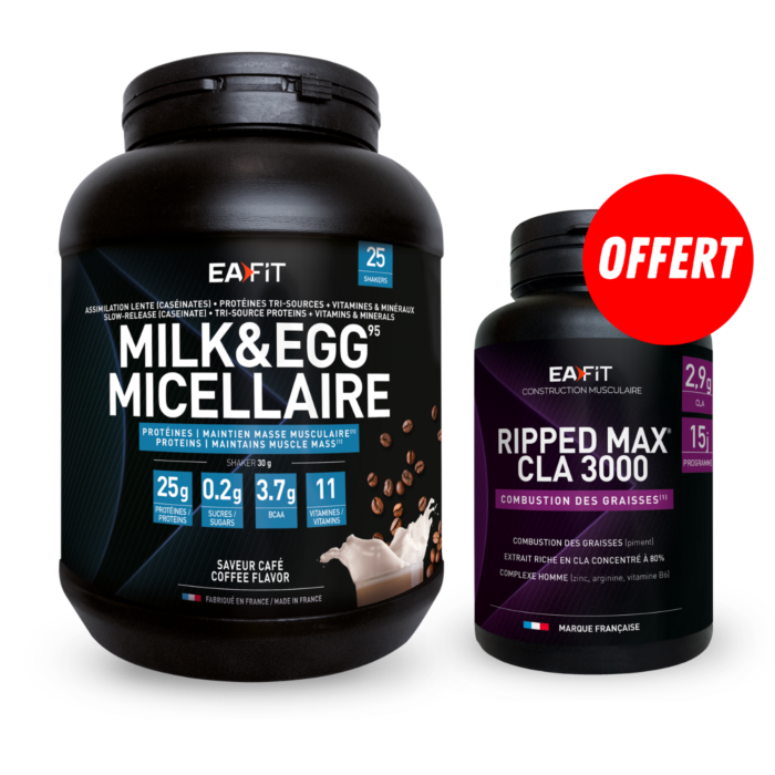 Pack Hypra Sèche - Milk and Egg Micellaire + Ripped CLA 3000 offert - Définition Musculaire extème ! Pack Hypra Sèche - Milk and Egg Micellaire + Ripped CLA 3000 offert - Définition Musculaire extème !