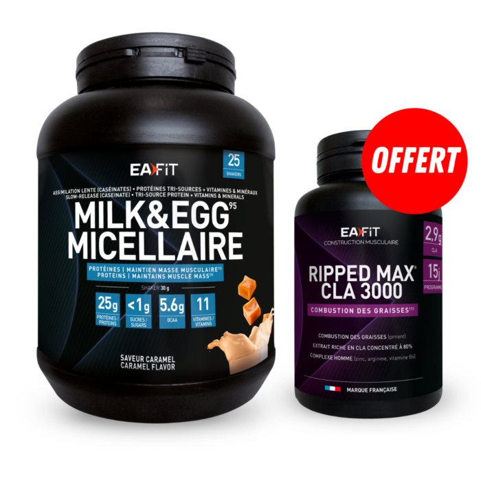 Pack Hypra Sèche - Milk and Egg Micellaire + Ripped CLA 3000 offert - Définition Musculaire extème !