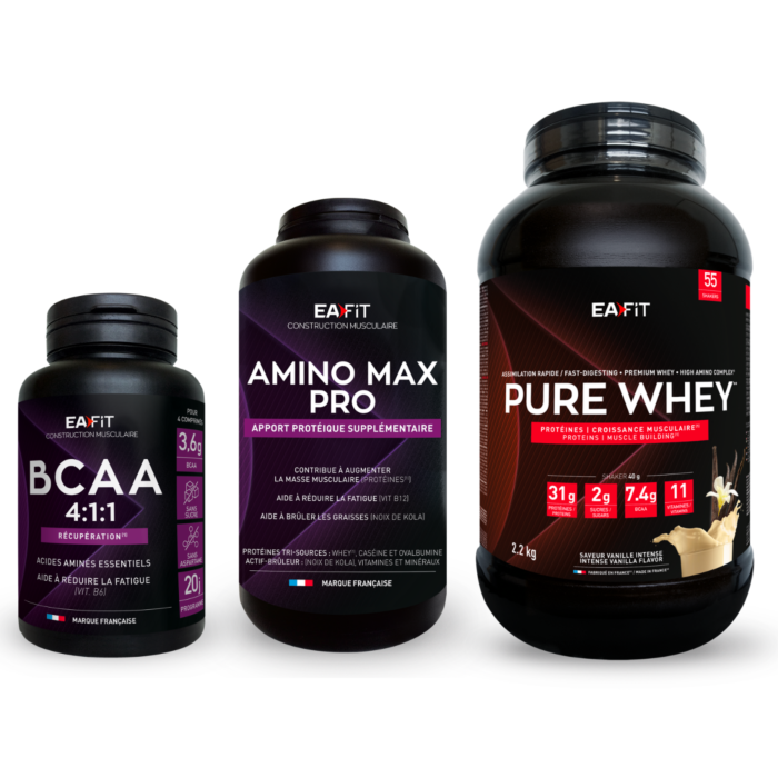 Pack croissance musculaire vanille eafit : pure whey 2.2 kg + amino max pro + bcaa