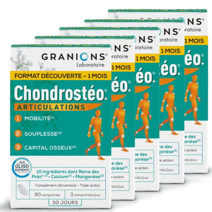 Lot de 4 chondrostéo 90 comprimés + 1 OFFERT - Améliore le confort des articulations