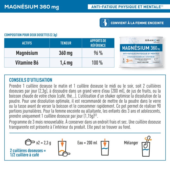 Citrate de magnésium Granions  composition