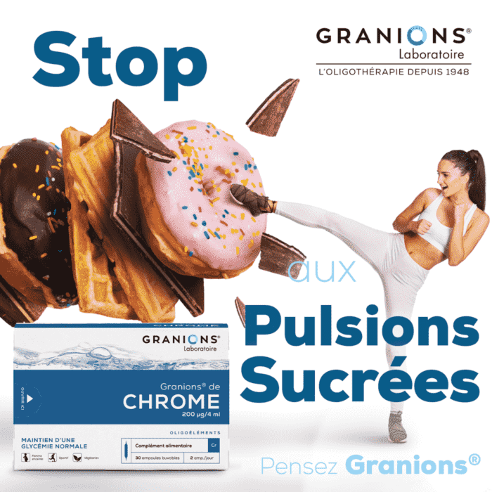 Granions de Chrome - Stop aux pulsions sucrées
Maintien d'une glycémie normale; 
Limite les envies de sucres et les pulsions sucrées