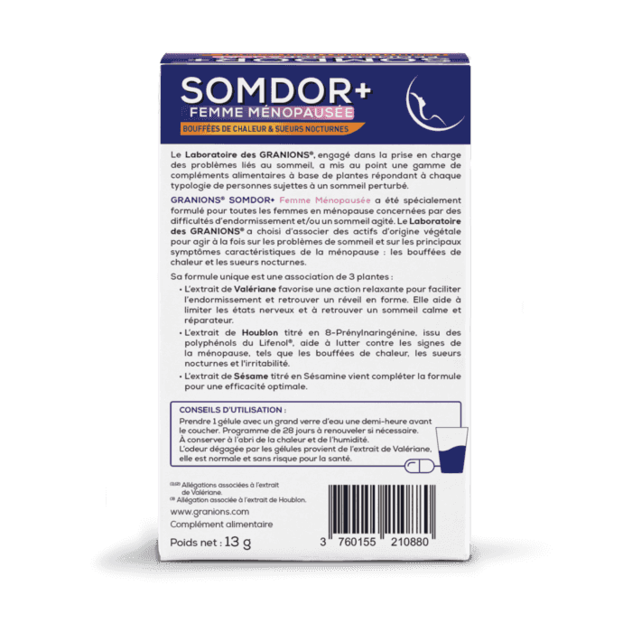 Granions Somdor Femme Ménopausée
Bouffées de chaleur et sueurs nocturnes