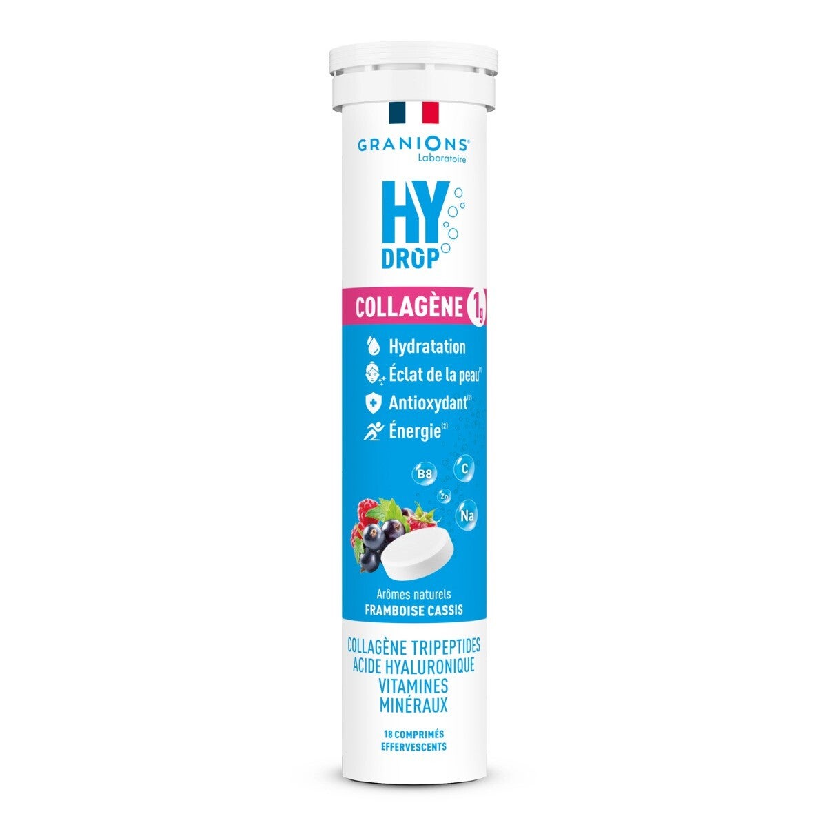 Pastille hydratation Électrolytes au Collagène - HYDROP framboise-cassis 