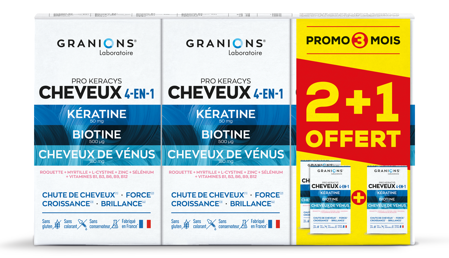 Granions Pro Keracys Cheveux 4 En 1 - 2Mois + 1 Offert
