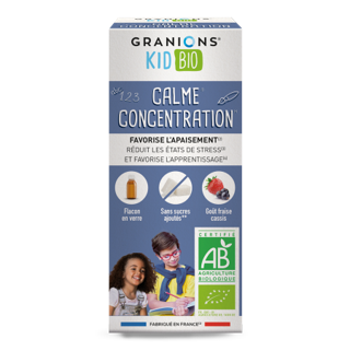 Kid Bio Calme Concentration - Solution Buvable aux Plantes - Goût Fraise Cassis - 125 ml